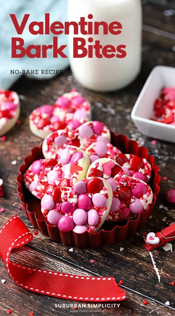 This heart-shaped dessert is the perfect Valentine’s Day treat! Delicious Valentine White Chocolate Bark Bites are an easy no-bake recipe to celebrate the holiday.