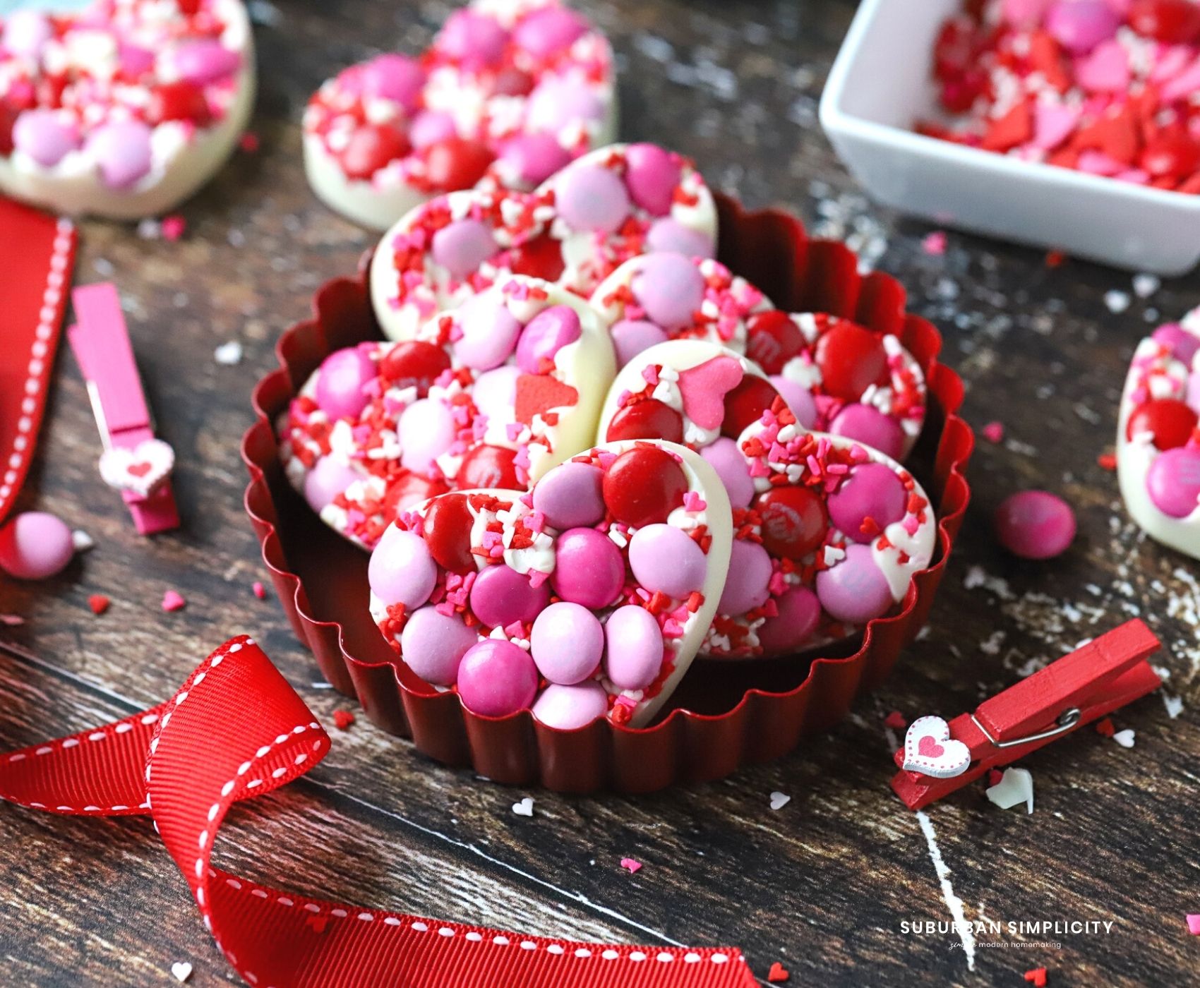 Valentine's Day treats in a red dish