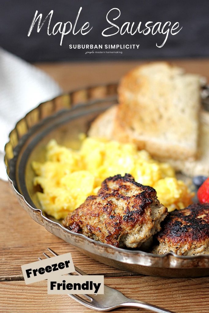 Maple breakfast sausage on a plate with eggs
