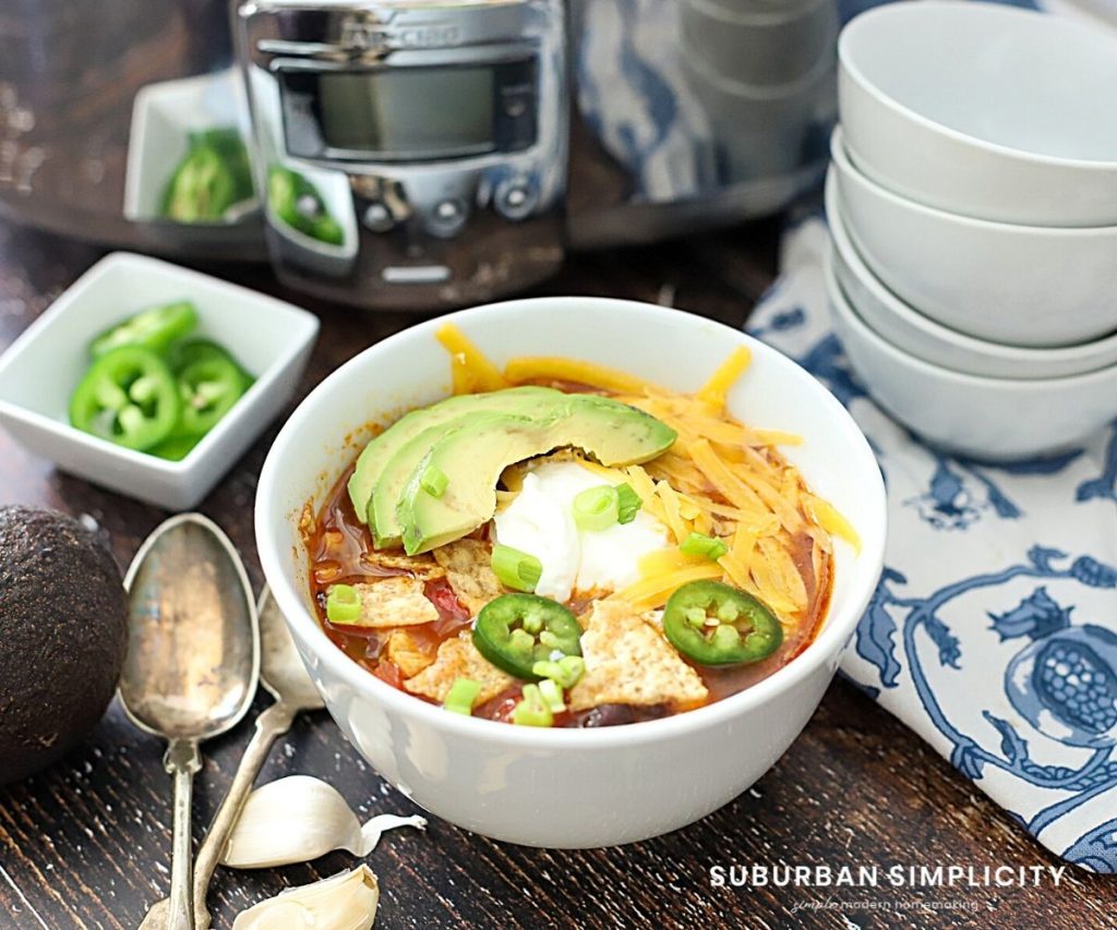 Crockpot Enchilada Soup in a bowl