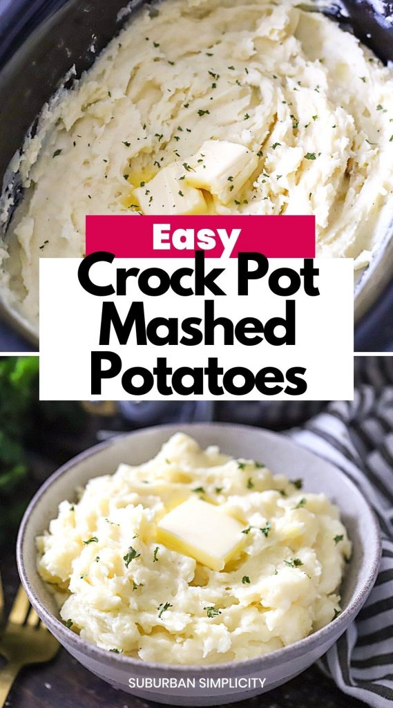 Crock Pot Mashed Potatoes are creamy and delicious. Just chop, season, and let your slow cooker do the rest! It's so easy! This recipe requires no stovetop boiling and can be kept warm for hours. It's perfect for Thanksgiving or busy weekdays.