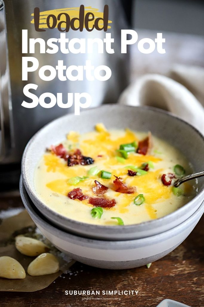 This easy Instant Pot Loaded Potato Soup Recipe warms your soul. It’s rich, creamy, and totally satisfying. Plus, it’s loaded with your favorite ingredients like cheese and bacon!