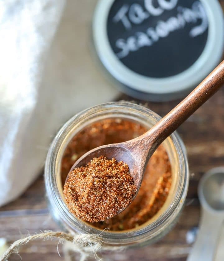 taco meat seasoning with a spoon in it.