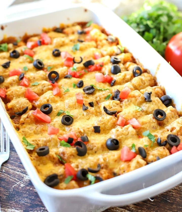 tater tot taco bake in a dish