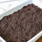 Oreo dirt cake in a pan.