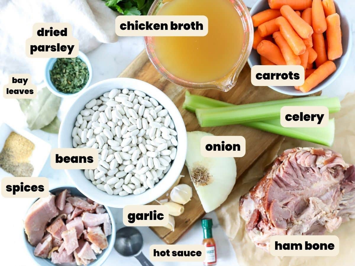 Ingredients for ham and bean soup.