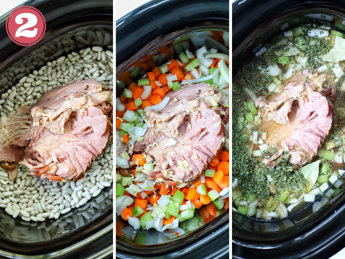 Step to make ham and bean soup in the crockpot.