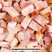 Ham chopped into cubes.