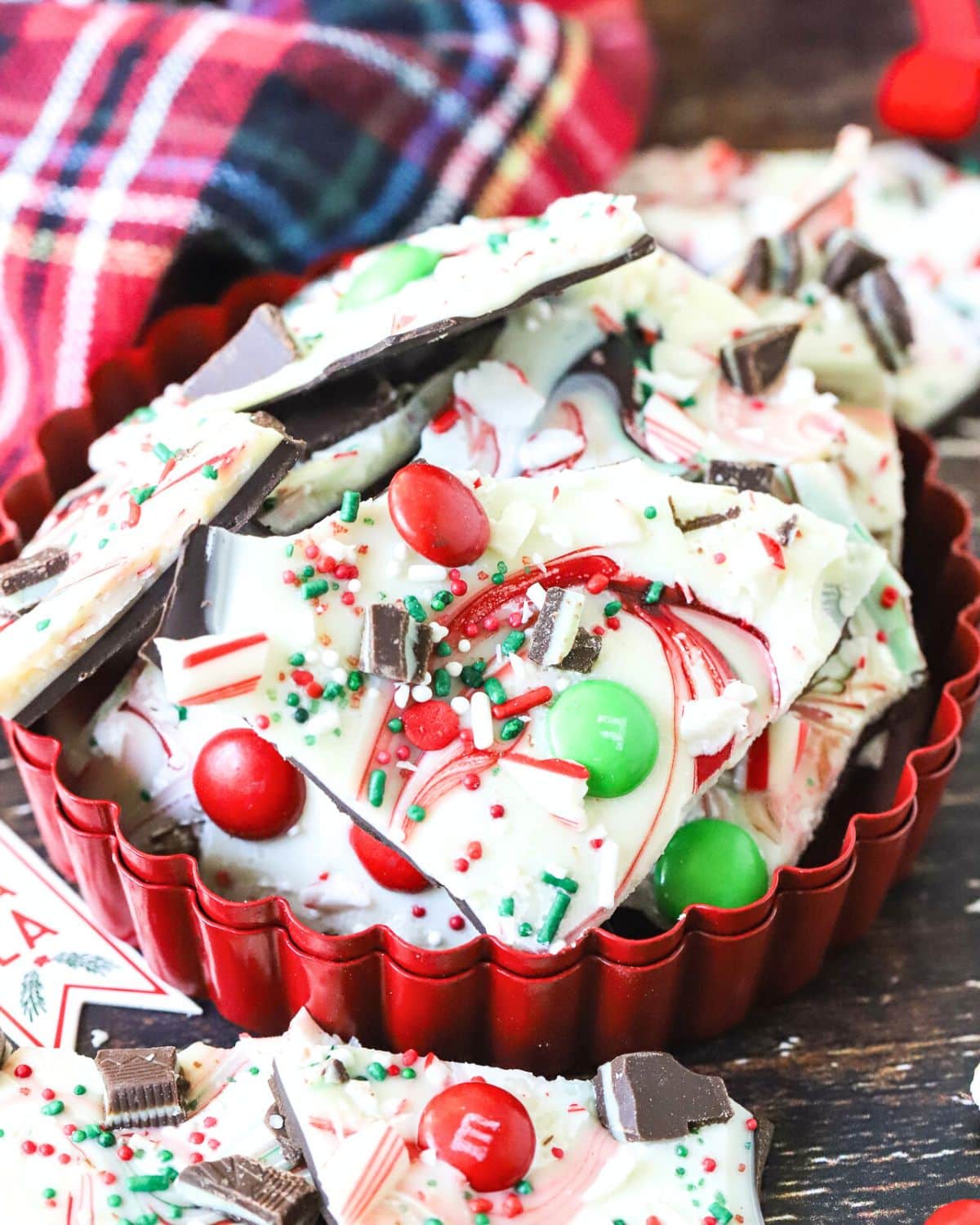 Bowl of chocolate Christmas candy.