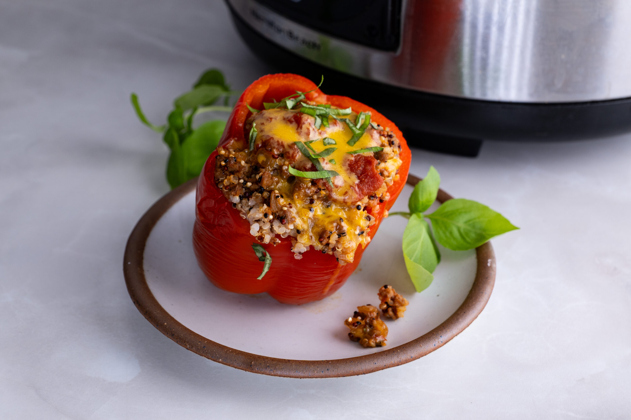 Crock pot stuffed pepper close up