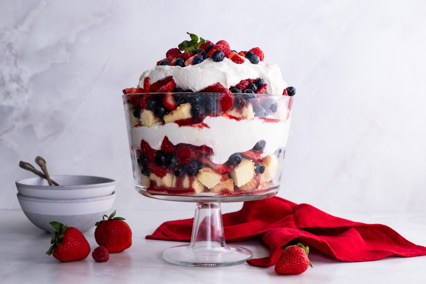 Side view of berry trifle