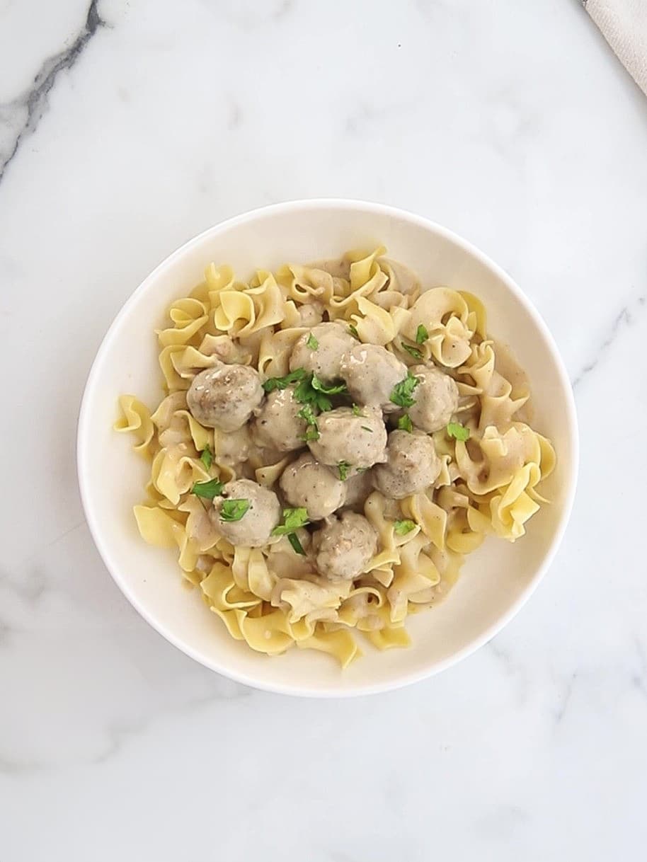 Slow Cooker Swedish Meatballs with egg noodles