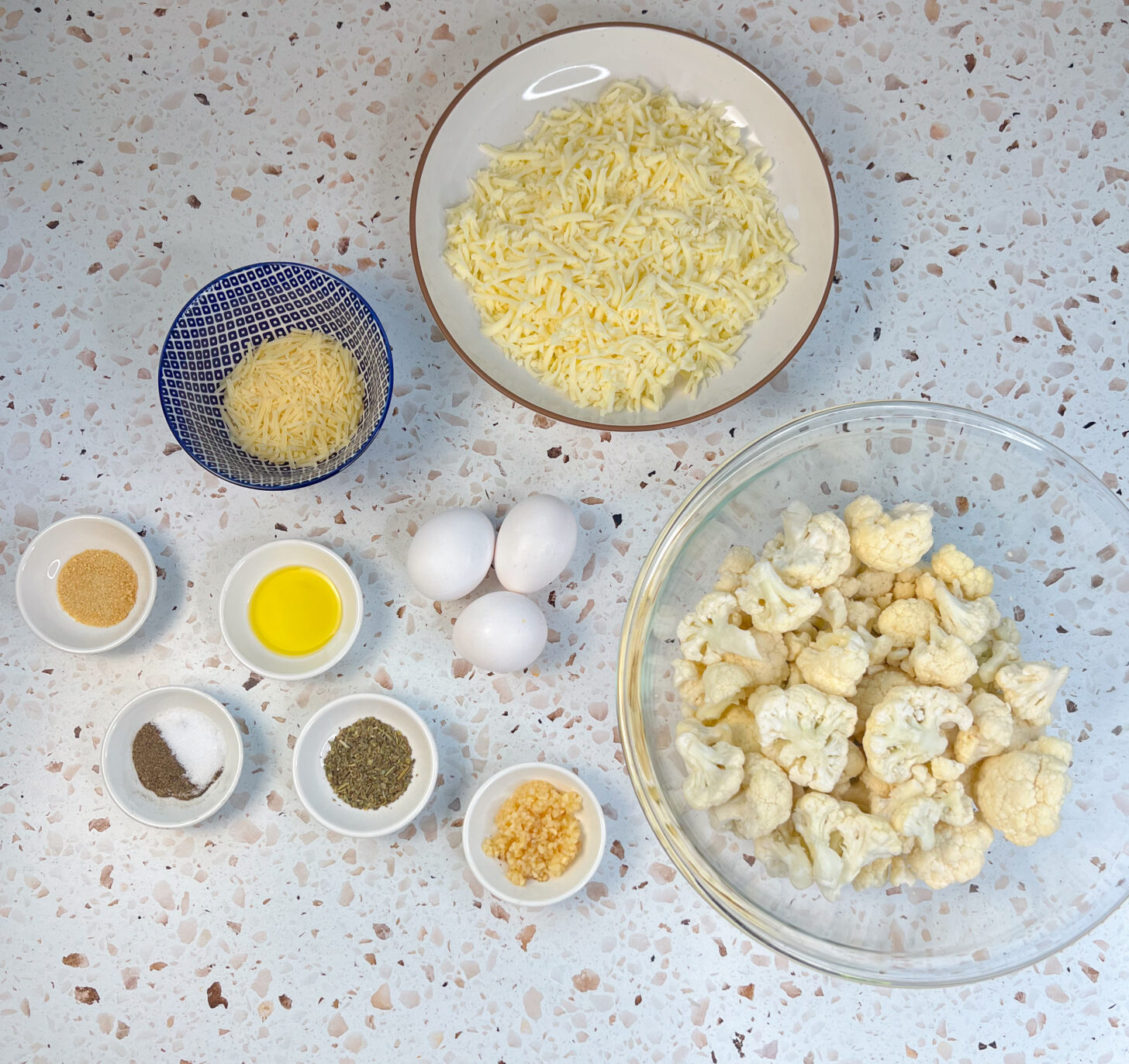 Ingredients to make cauliflower breadsticks