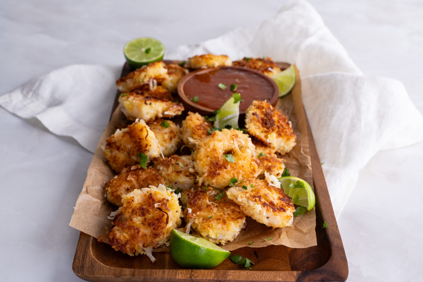 Crispy coconut shrimp, plated