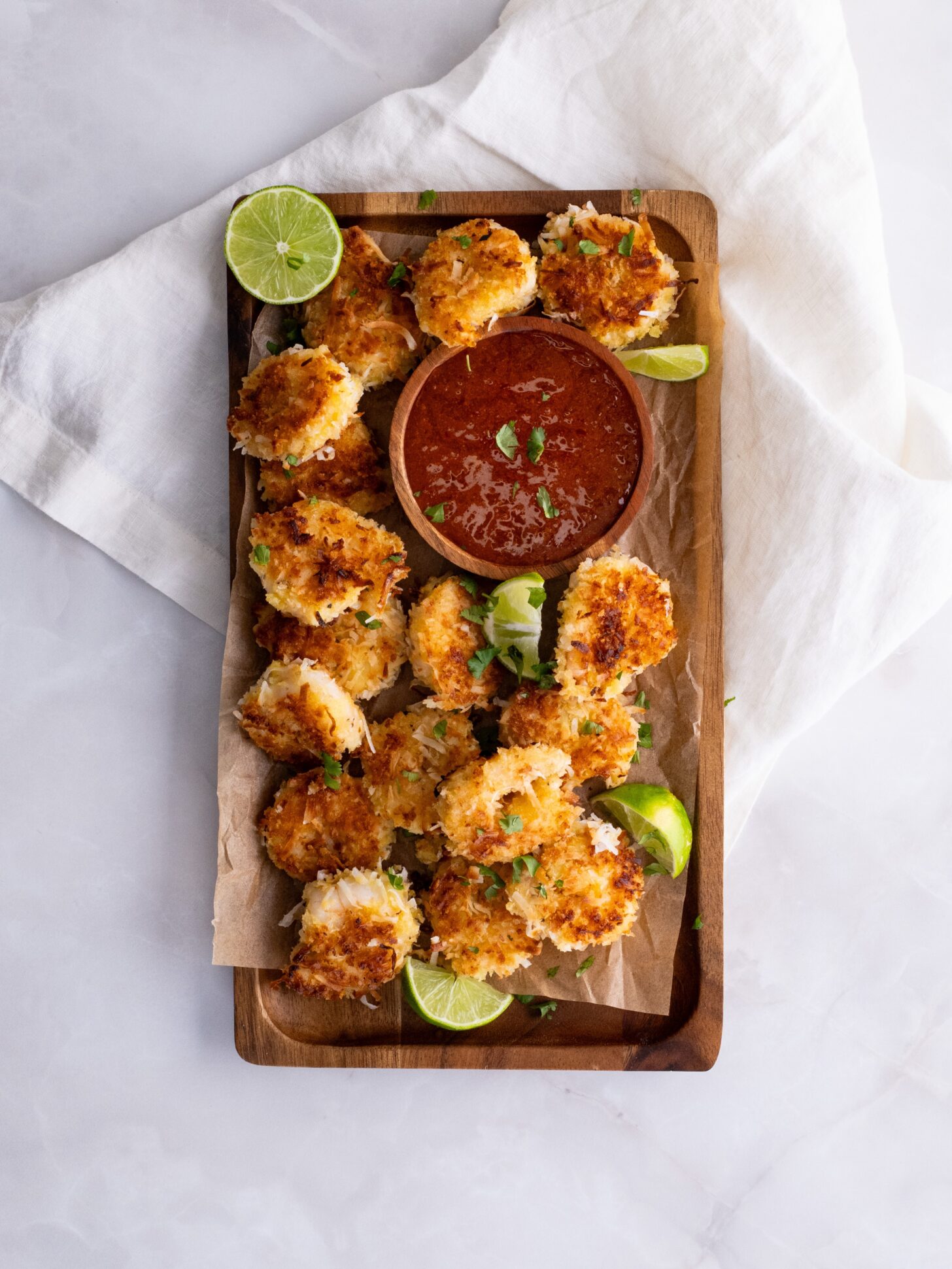 Crispy coconut shrimp, plated