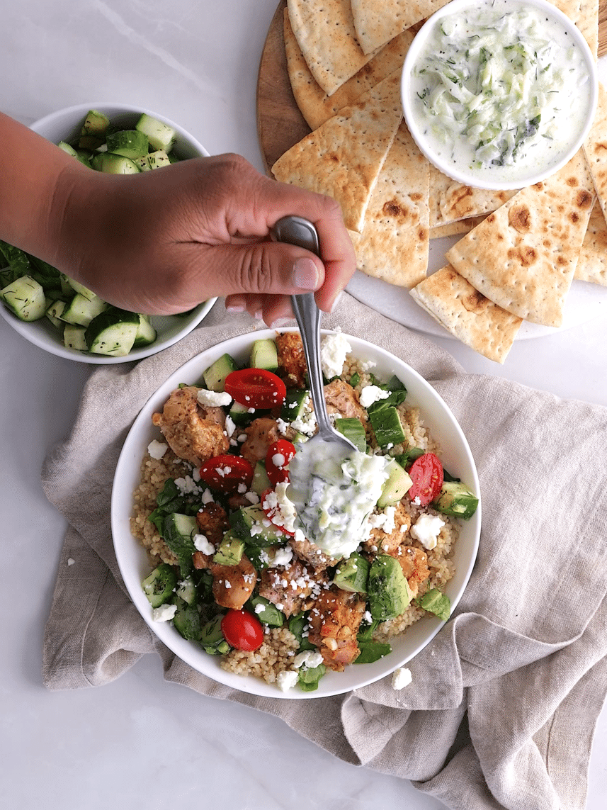 greek chicken bowls with tzatziki sauce