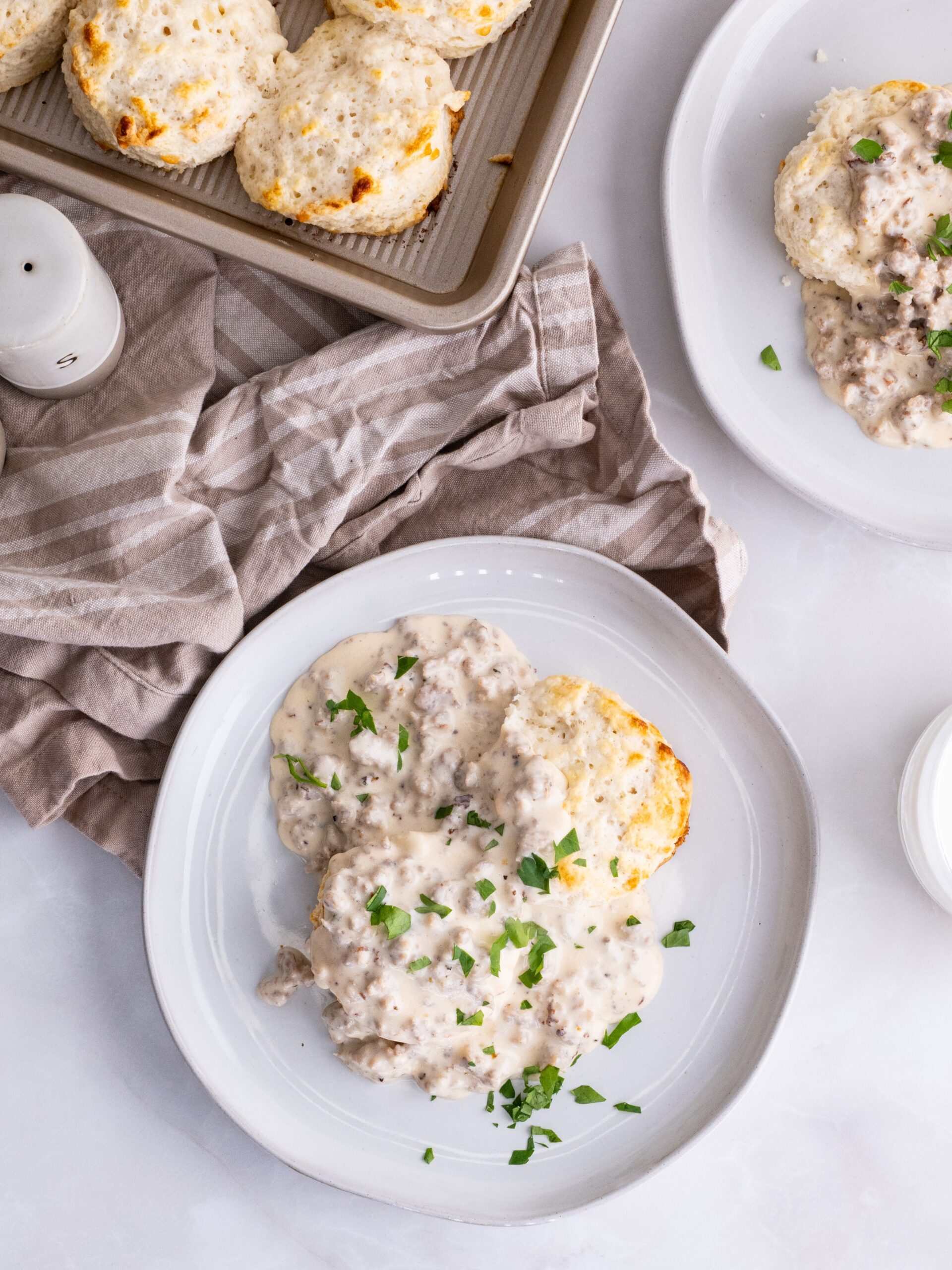 White cheddar buttermilk biscuits and gravy