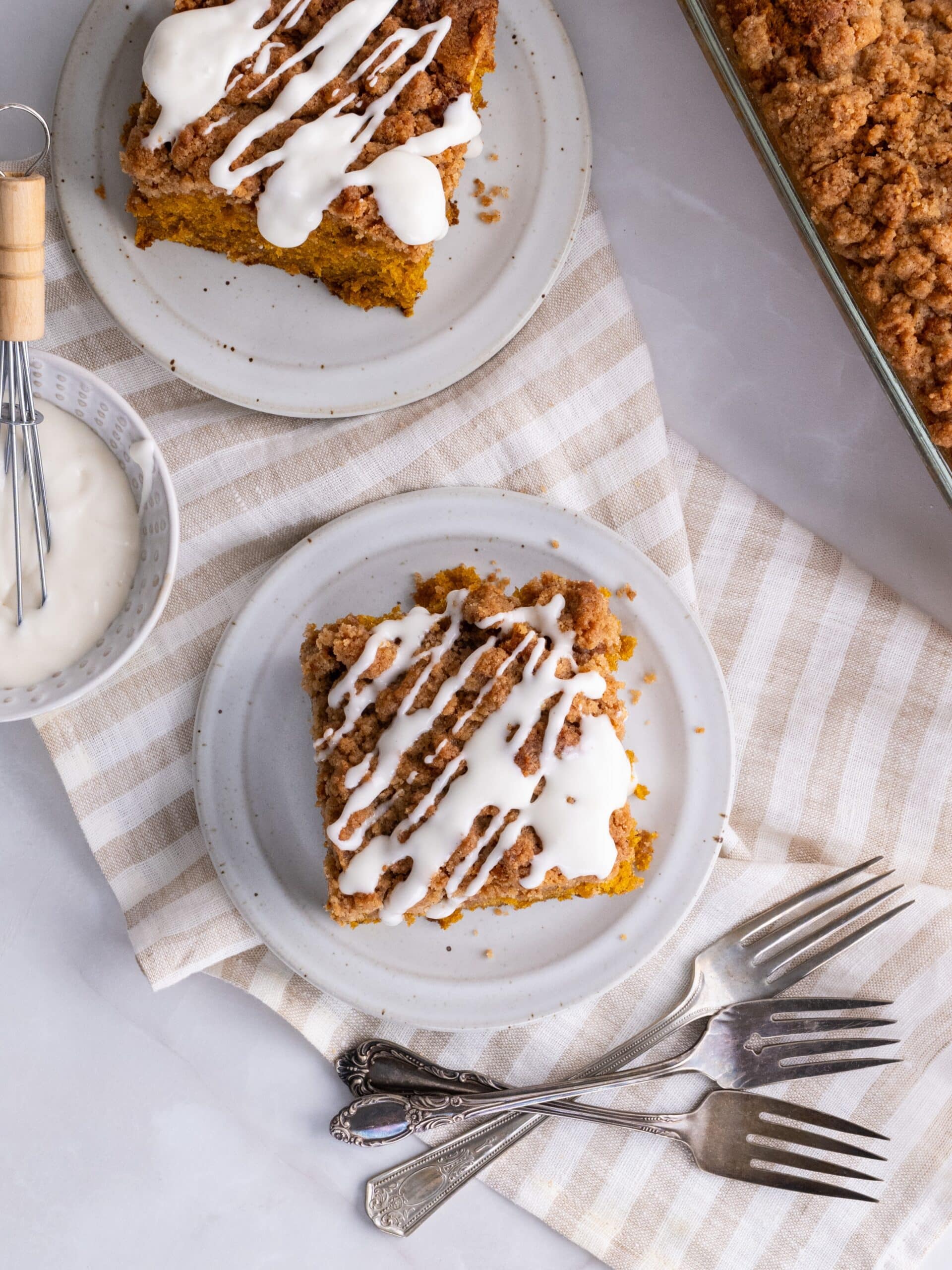 Pumpkin Coffee Cake with Streusel topping and maple cream cheese icing