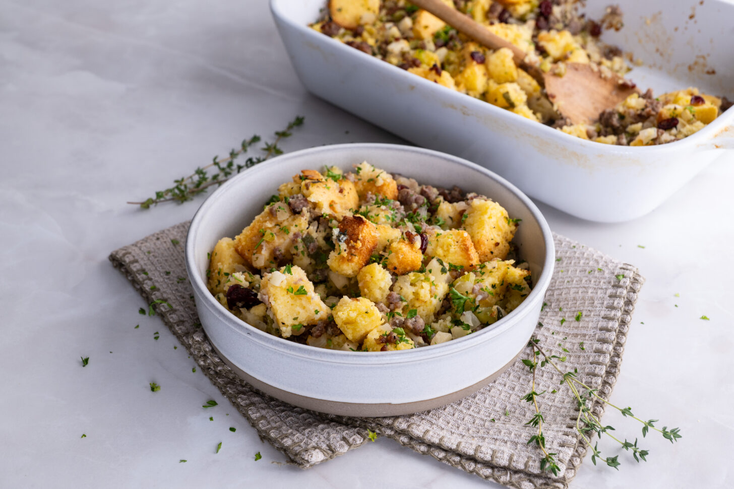 cornbread dressing in a bowl