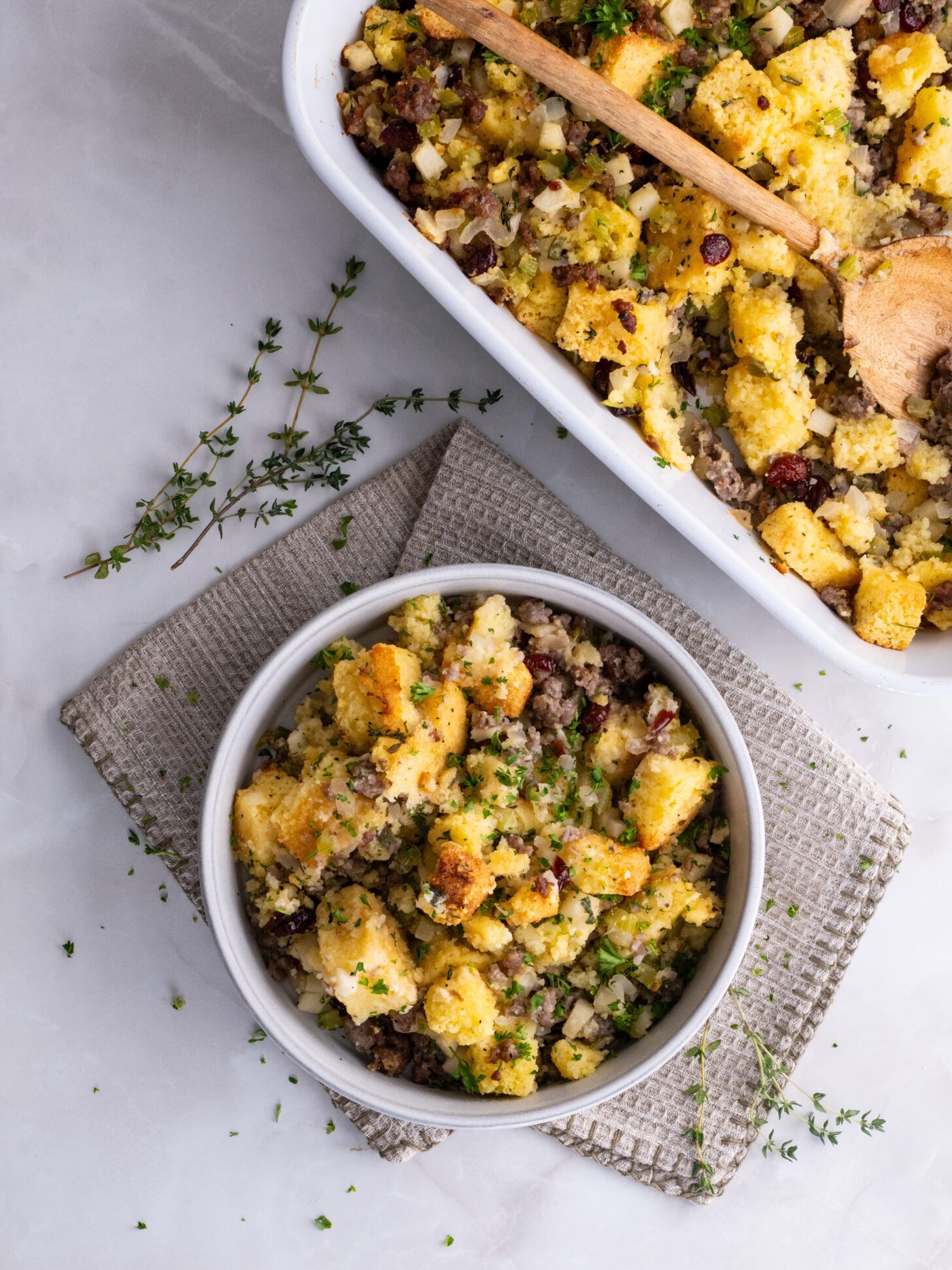 cornbread dressing in a bowl
