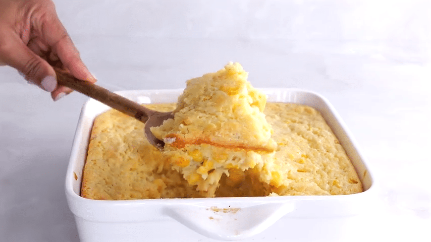 Corn souffle being served