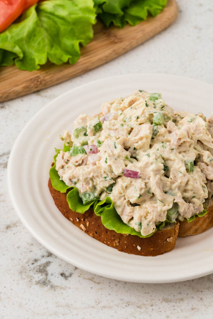 Open face chicken salad sandwich