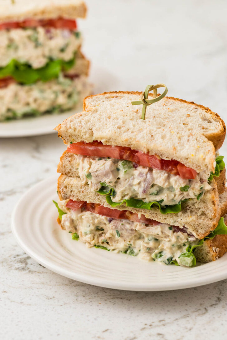 Closeup of chicken salad sandwich