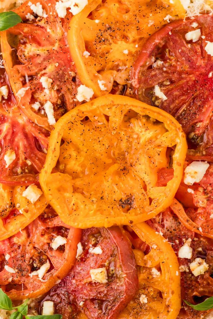 close up of cooked heirloom tomatoes