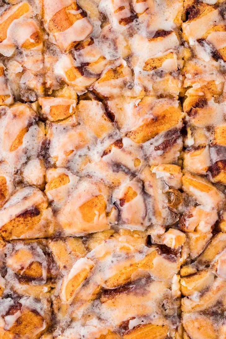 Close up of cinnamon roll casserole