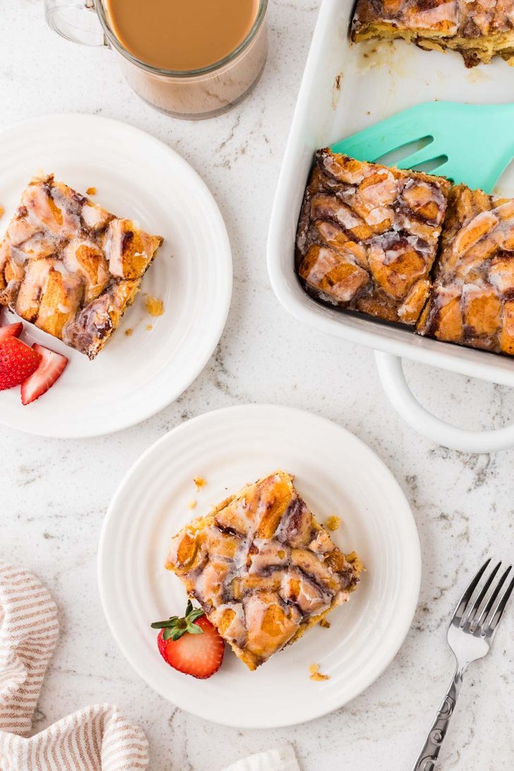 slice of cinnamon roll casserole