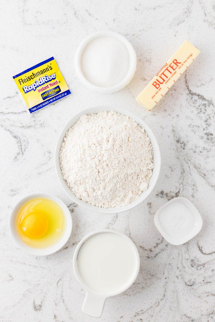 Ingredients for easy yeast rolls